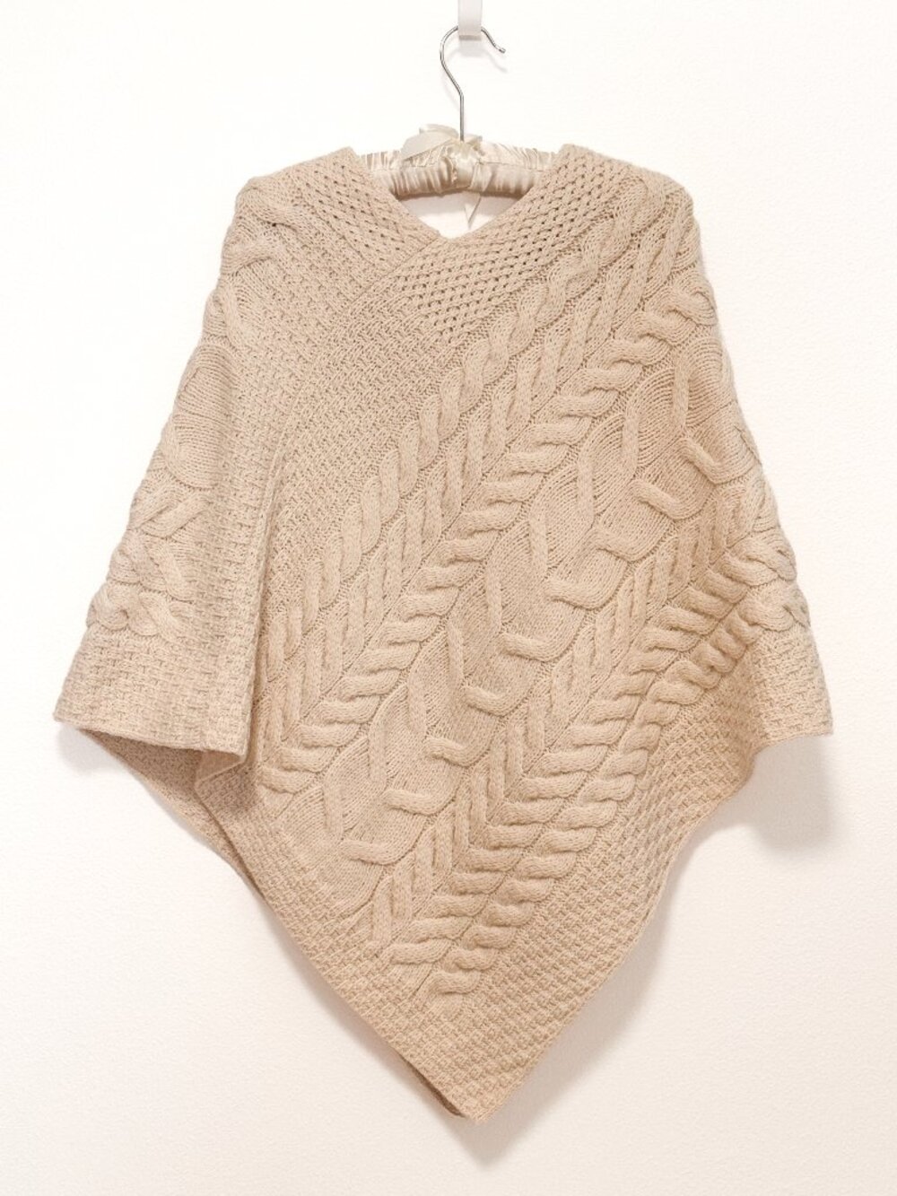 Aran Sweater Market Cream Merino Wool Cable Knit Poncho